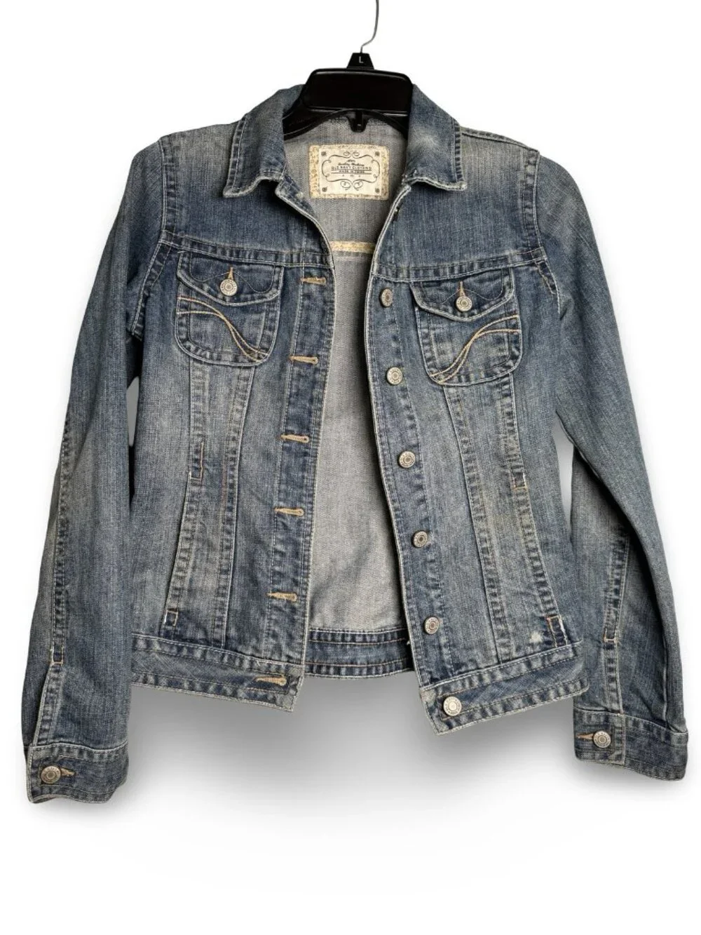 VTG Old Navy Denim Trucker Jean Jacket Girls XL Blue Y2K Stretch Pockets Casual